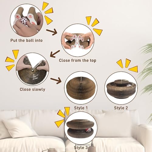 Accordion Magic Organ Cat Scratcher Toys for Indoor Cats,Foldable Cardboard Cat Scratcher Kitty Toy with Bell Balls Interactive Relieve Boredom and Exercise