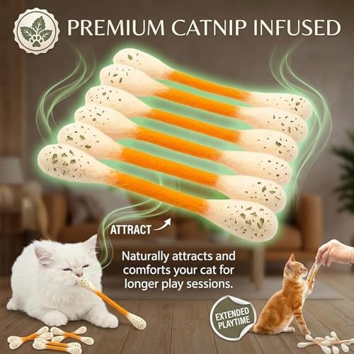 Cotton Swab Cat Toy with Catnip - 6 PCS Cat Qtip Toy - Cat Chew Toys for Indoor Cats - Giant Kitten Chew Sticks (Multicolor)