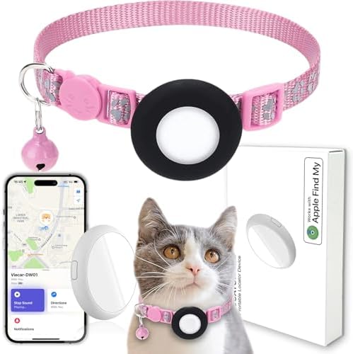 GPS Tracker for Cats, Mini GPS Pet Tracker with Collar, IPX8 Waterproof Cat Trackers Collar,No Monthly Fee,Work with Apple Find My(iOS Only),Smart Trackers for Pets-Pink-3