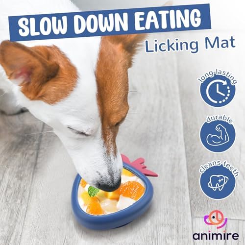 Freeze Dog Lick Bowl, Animire Non-Slip Slow Feeder Lick Mat for Dogs, Silicone Dog Enrichment Bowl for Distraction Anxiety Relief Boredom, BPA Free, Dishwasher Safe(Dark Blue,L)