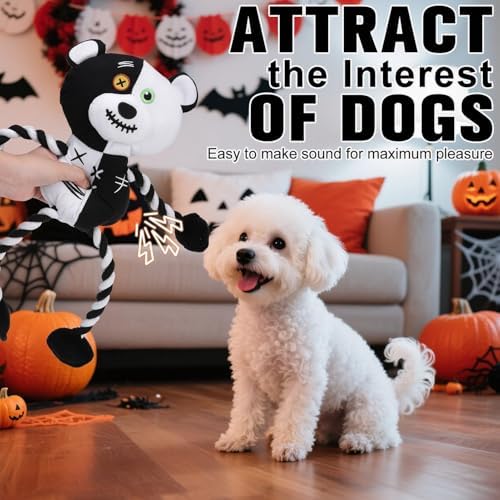 EXPAWLORER Halloween Dog Toys for Aggressive Chewers, Interactive Doggie Squeaky Bear Toy, Indestructible Plush Toys with Crinkle Paper, Durable Chewing Toys for Small Medium Large Dogs
