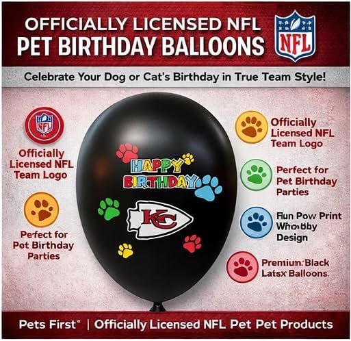 NFL Kansas City Chiefs Pet Birthday Party Balloons Set of 6 Licensed NFL Football Team Dog & Cat Birthday Party Decoration Sports Theme Dogs B-Day Pawty Balloon Celebration