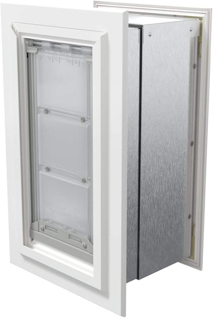 Endura Flap Single Flap Pet Door for Thick Walls | Deep Wall Design up to 13" Thick | Insulating Dual-Layer Flap & Durable Aluminum Frame | Includes Locking Cover | White, Small, Single Flap