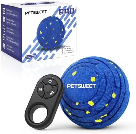 Remote Control Dog Toy Ball, Interactive Self Bouncing E-TPU Ball with 3 Modes (Bounce/Roll), Rechargeable Auto Moving Toy for Small Medium Large Dogs, Keeps Them Busy, BLU&YLW