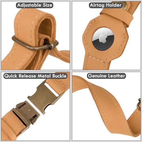 AirTag Dog Collar - Genuine Leather Dog Collar with Apple AirTag Holder and Metal Buckle - Smart GPS Tracking Pet Collars (Light Brown, XL, 20"-25" Neck Fit)