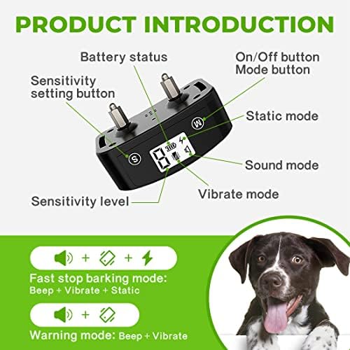 Dog Bark Collar, Rechargeable Anti Barking Collar with 8 Adjustable Sensitivity Levels, Beep, Vibrate & Static Modes, Dog Shock Collar for Small Medium Large Dogs