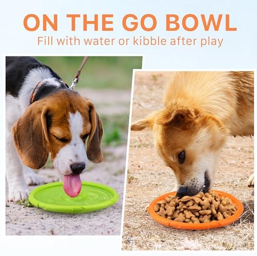 PrimePets Dog Flying Disc, 2 Pack, 7 Inch, Durable Dog Toys, Natural Rubber Floating Flying Saucer for Water Pool Beach, Orange and Green