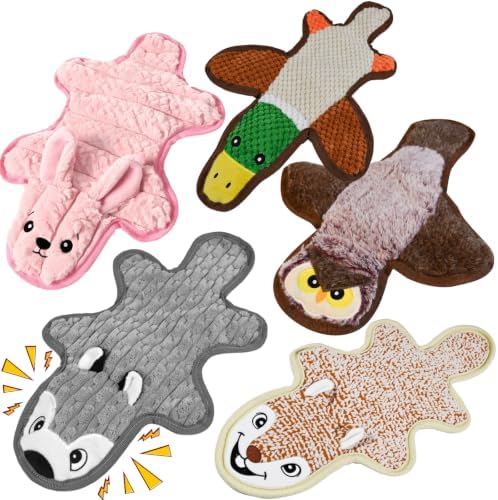 5 Pack No Stuffing Squeaky Dog Plush Chew Toys for Large Dogs