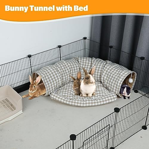 BWOGUE Bunny Tunnel Bed, 2-in-1 Collapsible Rabbit Tunnel Hideout with Mat