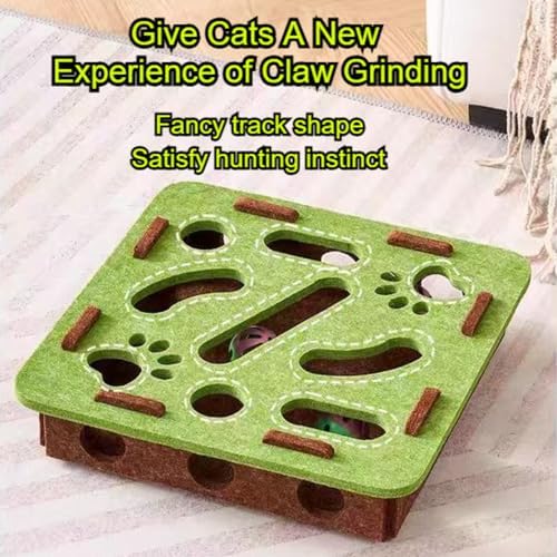 Interactive Cat Puzzle Feeder Toy – Felt Maze Box with 3 Jingle Balls – Mental Stimulation, Slow Feeding & Fun Exercise for Indoor Cats & Kittens (2,Round-Green)