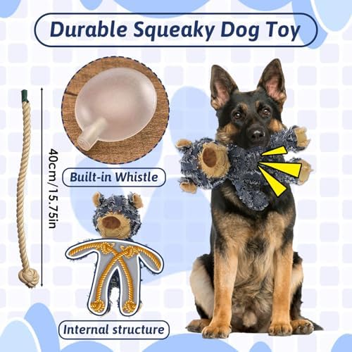 MAXBECK Dog Companion for Heavy Chewers- Indestructible Robust Bear Dog Toy, Resistant Squeaky Dog Toys for Heavy Chewers, Unbreakable Stuffed Plush Dog Toys for Aggressive Chewers (A-Navy)