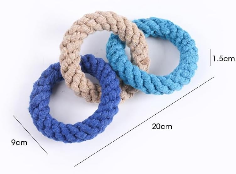 Tri-Color Cotton Rope Triple Ring Dog Chew Toy, Pink-Yellow-Light Blue