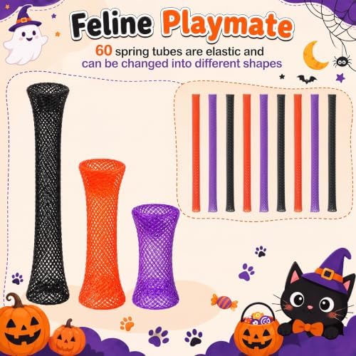 Leitee 60 Pcs Cat Spring Toys Kitten Tubes,Black, Orange, and Purple