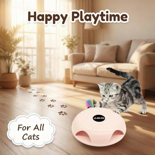 Interactive Whack-a-Mole Cat Toy — Automatic Mushroom Feather Pop-Up Play Toy for Cats, Cognitive Stimulation & Exercise, Durable Pet Entertaining Game (Pink)