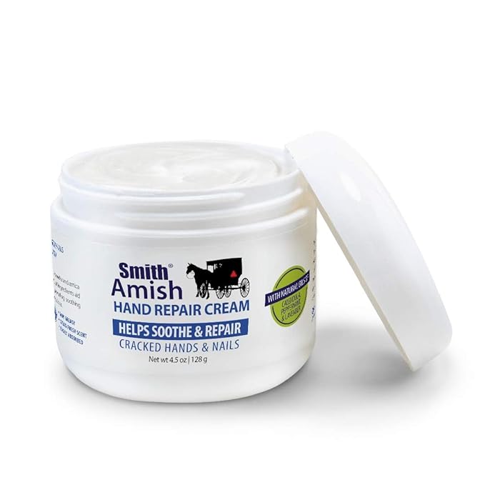 Smith Amish Hand Repair Cream 4.5 oz jar Plus Organic Peppermint Lip Balm.