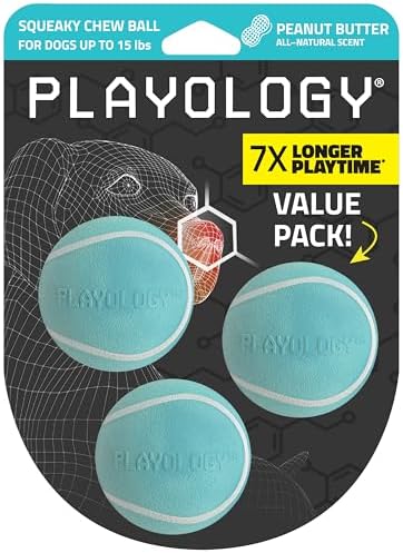 Playology Squeaky Chew Ball Dog Toy - Small, Peanut Butter Scent, 3-Pack