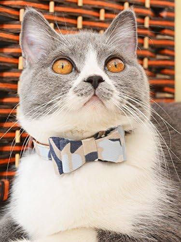 Small Dog Collar Set, 2Pcs Puppy Cat Collar with Bow Tie & Bandana, Durable PU Leather Canvas Tiny Pet Scarf for Small Breed Pets camo-Blue