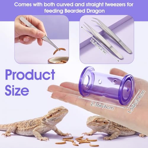 2 Pack Bearded Dragon Toys and 2 Pcs Tweezers, Bearded Dragon Accessories Transparent Plastic Feeder Toy Lizard Rolling Interactive Feeding Toys Reptile Feeding Accessories for Gecko Lizard