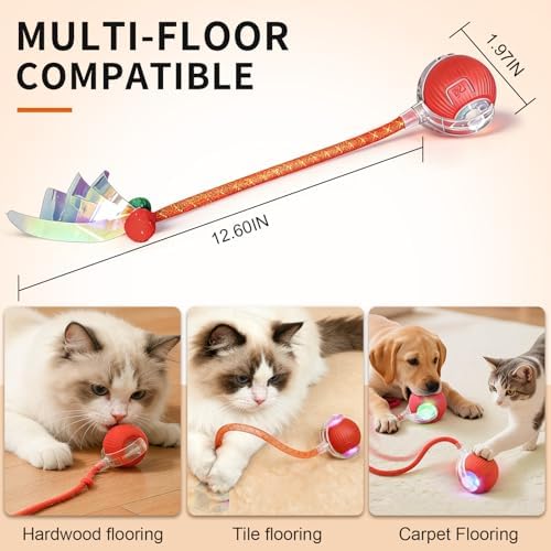 Automatic Interactive Cat Toy Ball with Dual Tail, Red