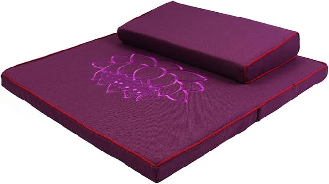 Portable Foldable Meditation Cushion Mat Set with Washable Cotton Linen Cover, Larger Thick Yoga Mat Bolster Floor Pillows Seating for Adults Meditation Accessories purple-60cm