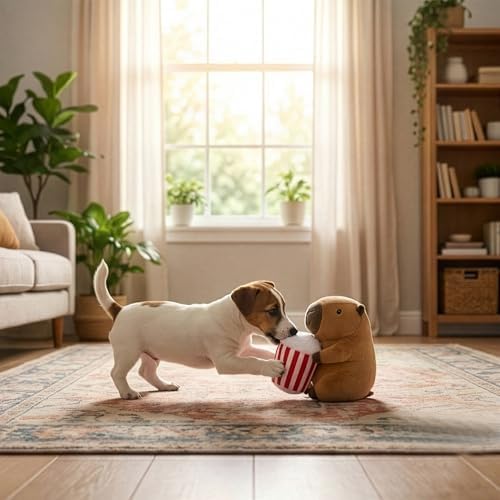 SPOT Capybara with Popcorn Plush Dog Toy, Soft Stuffed Squeaky & Crinkle Toy for Calm and Gentle Play, Adorable Capybara, for Light Chewers and Small Dogs, 8 Inch