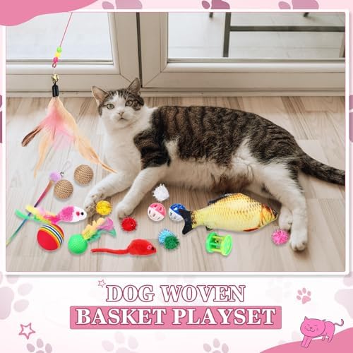 Zopeal 76 Pcs Cat Storage Basket Gift Toys Set, Pink