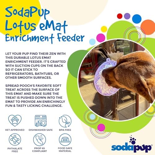 SodaPup Lotus eMat – Durable Enrichment Feeder Made in USA from Non-Toxic, Pet-Safe, Food Safe Rubber for Mental Stimulation, Avoiding Overfeeding, Fresh Breath, Digestive Health, Calming, & More