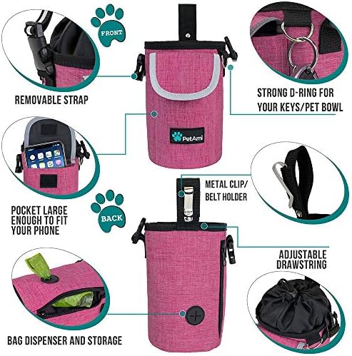 PetAmi Dog Treat Pouch, Large Hands-Free Training Bag, Pink