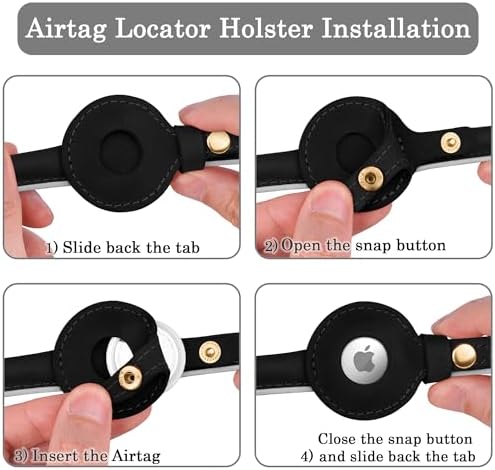 OOPSDOGGY Rolled Leather Dog Collar with Airtag Holder - Reflective Round Airtag Dog Collar - Soft Tracking Pet Collar for Small Dogs Puppy Cats Kitten (Black, S, 10"-13")