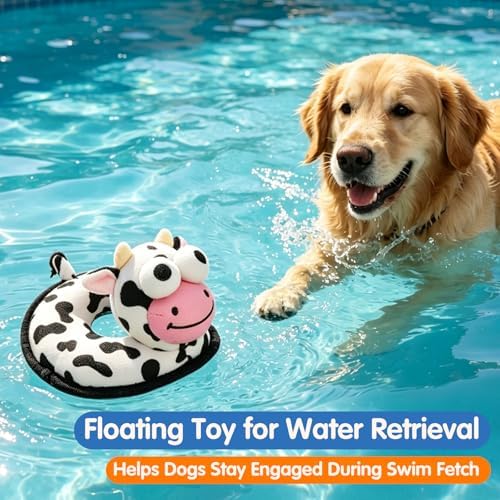Floating Dog Squeaky Water Pool Toys Water Fetch Toys for Small Medium Dogs, Quick-Dry Waterproof, Machine Washable, Lake & Beach Interactive Summer Dog Toy Cow