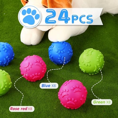 24 Pcs Dog Squeaky Balls Bulk Rubber Squeaky Dog Toys Puppy Balls for Small Medium Pet Interactive Puppy Chew Toys Beach Outdoor, Footprint Shape