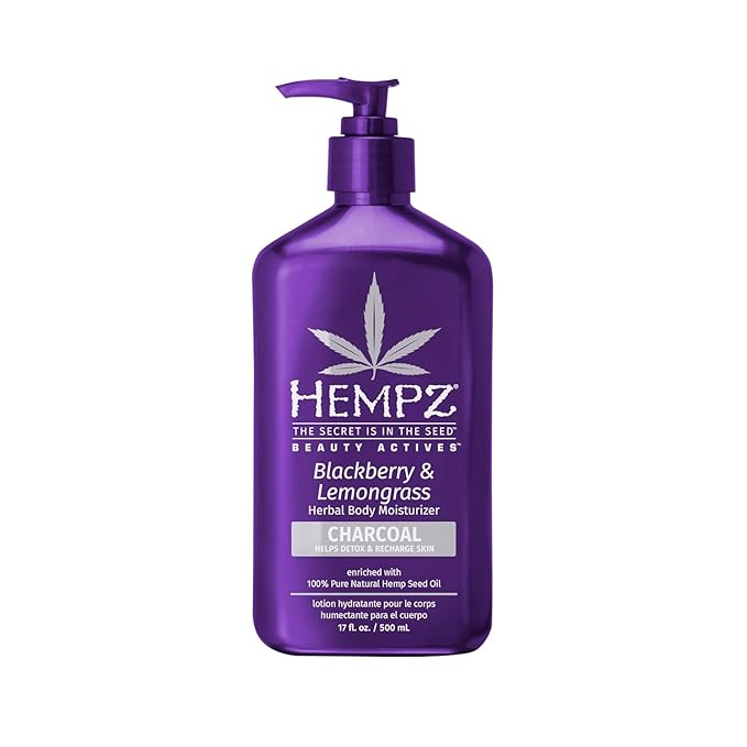 Hempz Blackberry & Lemongrass Herbal Body Moisturizer for Women, 17 Fl. oz. - Moisturizing Lotion with 100% Pure Hemp Seed Oil, Charcoal, Shea Butter - Hydrating Vegan Lotion for Dry Skin