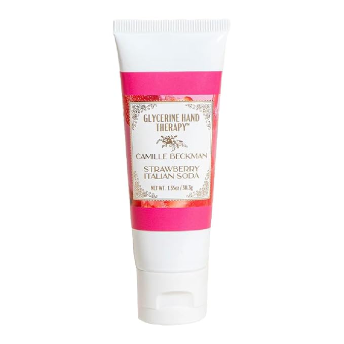 Camille Beckman Glycerine Hand Therapy Cream, Strawberry Italian Soda, Ultra Moisturizing Hand Cream for Dry, Cracked Hands, Non-Greasy, Paraben-Free, Made in USA,1.35 Ounce