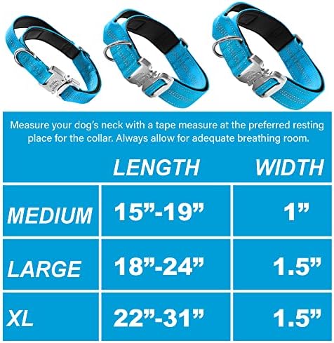 Black Rhino - Tactical Dog Collar Ultra-Soft Neoprene Padded Dog Collars for Medium, Large, XL Dogs | Heavy Duty Metal Buckle | Padded Handle for Dog Training (Large, Sport Blue)