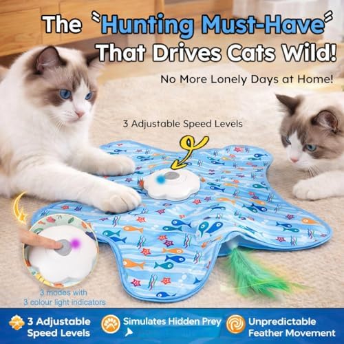 Interactive Cat Toys with Squeaker for Interactive Playing, Anxiety Relief Boredom Rechargeable Automatic Feathers Toys Touch Activated for Indoor Adult Cats and Kittens (Interactive Toys)
