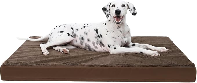 KSIIA Orthopedic Dog Bed for Extra Large Dogs with Waterproof, Brown, 47x29 | Deluxe Soft Plush Dog Crate Bed, Washable Pet Mat with Removable Cover & Egg Crate Foam for Extra Large Dogs Sleeping