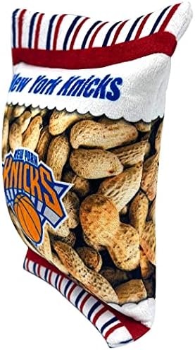 NBA New York Knicks Crinkle FINE Plush Dog & CAT Squeak Toy - Cutest Stadium Peanuts Snack Plush Toy for Dogs & Cats with Inner Squeaker & Beautiful Baseball Team Name/Logo
