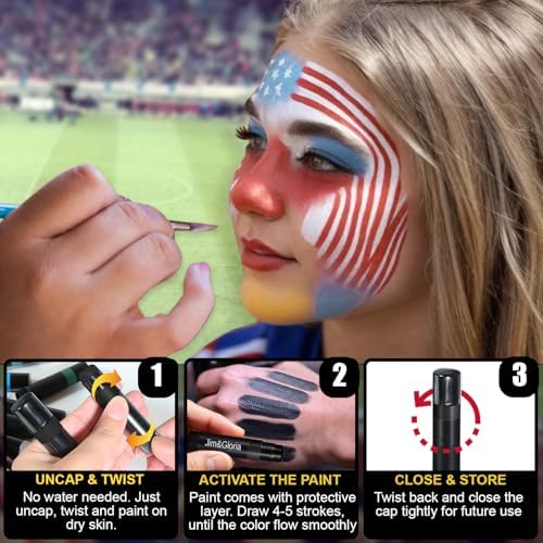 Jim&Gloria Water Resistant Under Eye Black Stick Sports Face Paint Body Markers Makeup Athletes Softball Stuff Lacrosse Baseball Drip Football Gear Game Accessories Gift 8 Colors Eyeblack Painting Kit