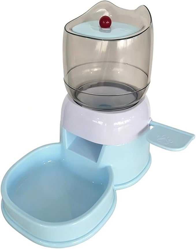 Automatic Pet Feeder Cat Dog Food Station with Bowl Manual Dispenser Side Push Lever Transparent Container Compact Stable Base Suitable for Apartments Kitchens Home Feeding Areas, Color to 2