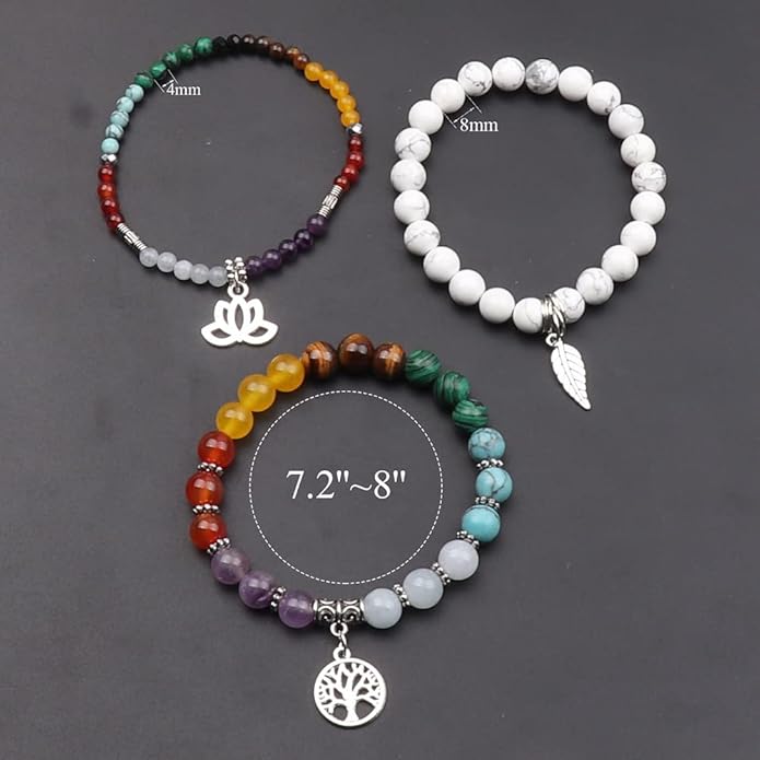 UEUC Tree of Life Yoga Healing Stone Bracelets,Multilayer Lotus Chakra Stone Reiki Bracelet Sets,Anxiety Crystal Natural Stone,for Women Stress Relief