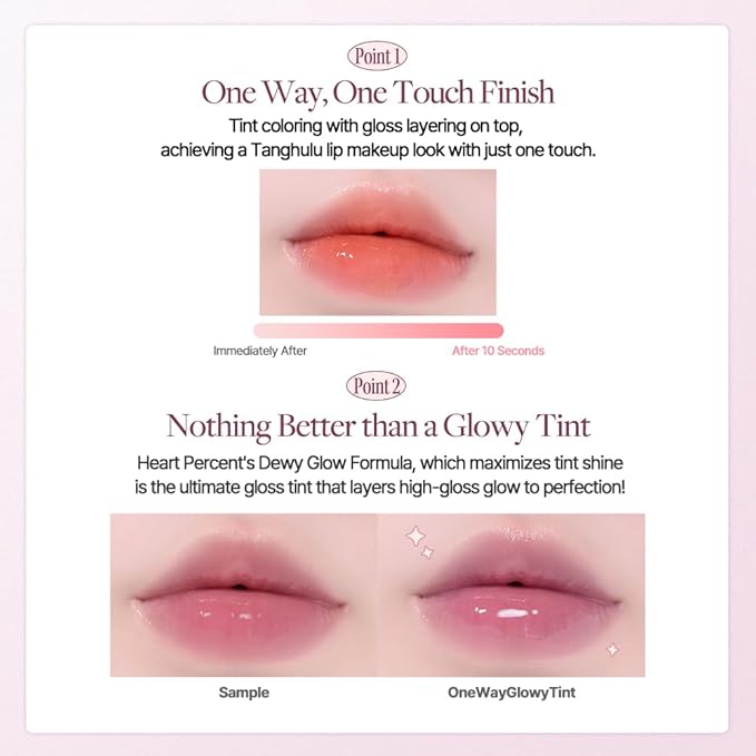 Heart Percent Dote On Mood One Way Glowy Tint, Glass-like High Shine Glossy Finish w/Long-Lasting Luminous Color Lip Stain for Glowy Look, #13. Pink Fairy