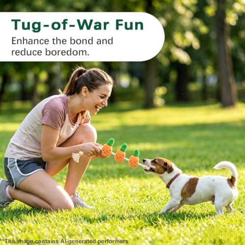 Orange Carrot Dog Rope Toy, Squeaky Plush Tug for Small Medium Dogs