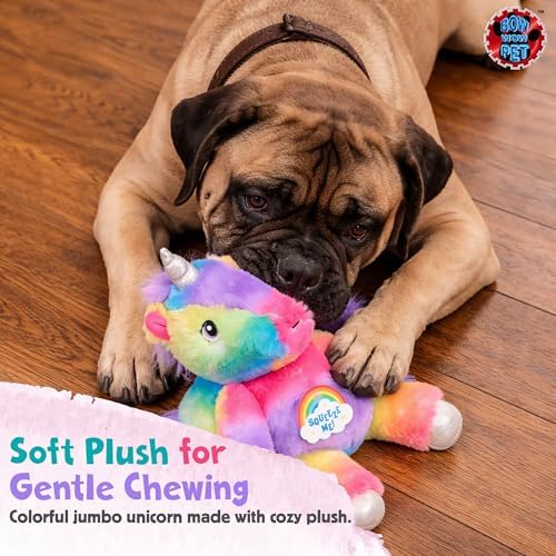 Bow Wow Full Body Squeaker Dog Toy – Plush Squeaky Toy for Dogs – Monster or Unicorn Design – Soft & Fun for Interactive Play – Assorted Colors
