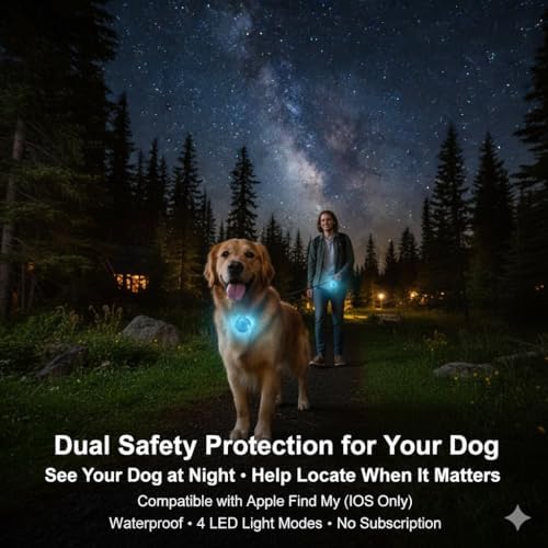 2-in-1 Dog Location Tracker Light Compatible with Apple Find My (iOS Only), Waterproof LED Dog Collar Light, 4 Light Modes, Dual Safety Protection, No Subscription (Green)