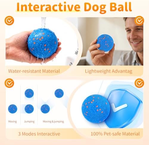 Smart Interactive Dog Toys, Interactive Dog Ball with IPX7 Waterproof, E-TPU Material, Low Noise, Automatic Moving/Bouncing/Rotating for Medium and Large Dogs Indoor & Outdoor Stimulation
