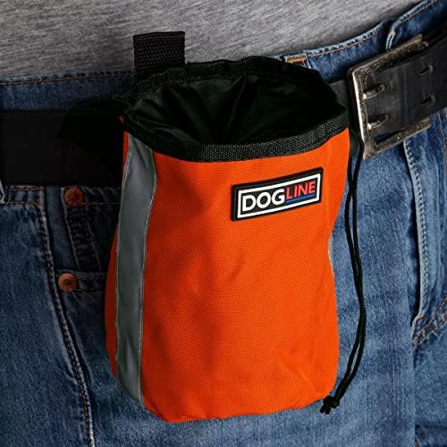 Dogline Dog Treat Pouch: Puppy Training Bag, Pet Kibbles and Snacks Holder, Litter Waste Bags Dispenser with Adjustable Drawstring Closure, Large Capacity with Mesh Pocket, Strong Nylon Material