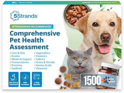 5Strands Comprehensive Pet Health Assessment, 1500 Items Tested, All Breeds | Pet Food Intolerance, Environmental & Heavy Metal Sensitivity, & Nutritional Imbalance Hair Analysis Test for Cats & Dogs
