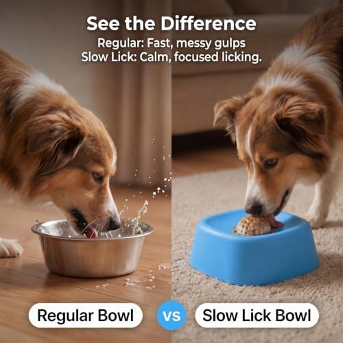 Dog Lick Bowl with Rolling Ball for Soft Treats, Interactive Slow Feeder