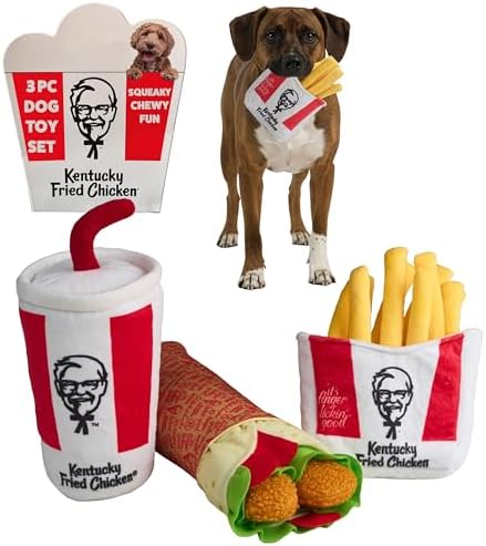 KFC Chicken Wrap Combo Meal – 3-Piece Dog Toy Set - Chicken Wrap, French Fries & Soda – Fun Food-Themed Crinkle & Squeaky Interactive Plush Toys for Medium and Large Dogs & Gentle Chewers
