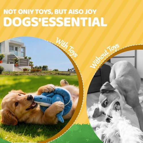 Puffluv Long Squeaky Dog Toys,Soft Crinkle Chew Plush Animal Shape to Reduce Boredom Keep Doggie Busy,Cute Pet Interactive for Puppies &Adult Dog-Shark